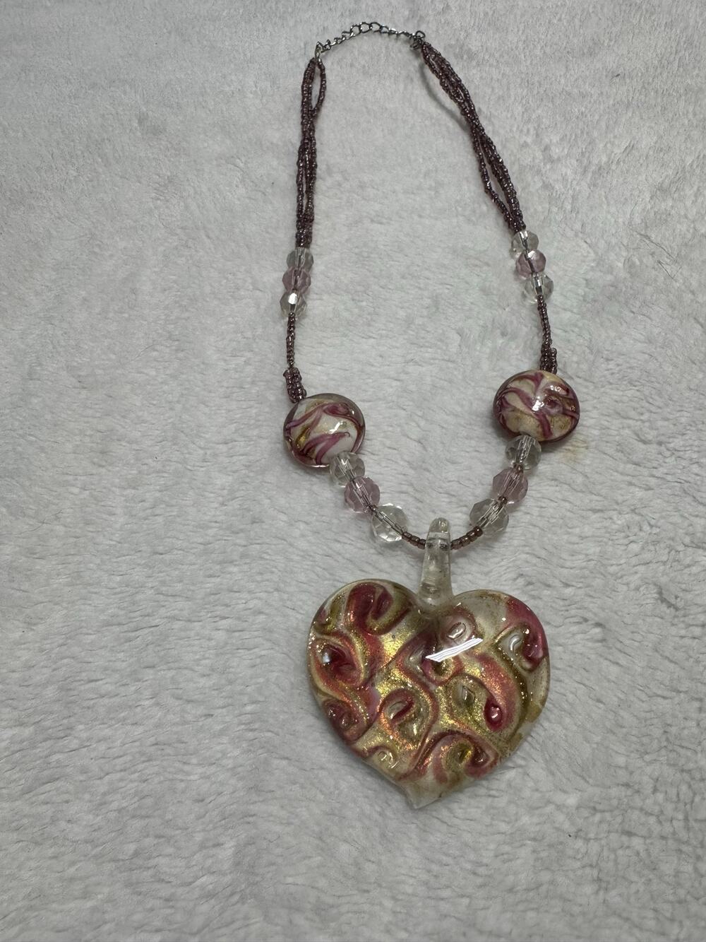 Beaded and glass chunky heart necklace